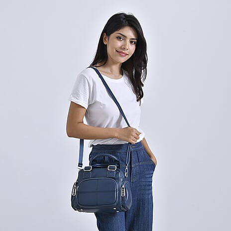 Leathertte Crossbody Bag with Multipocket - Navy