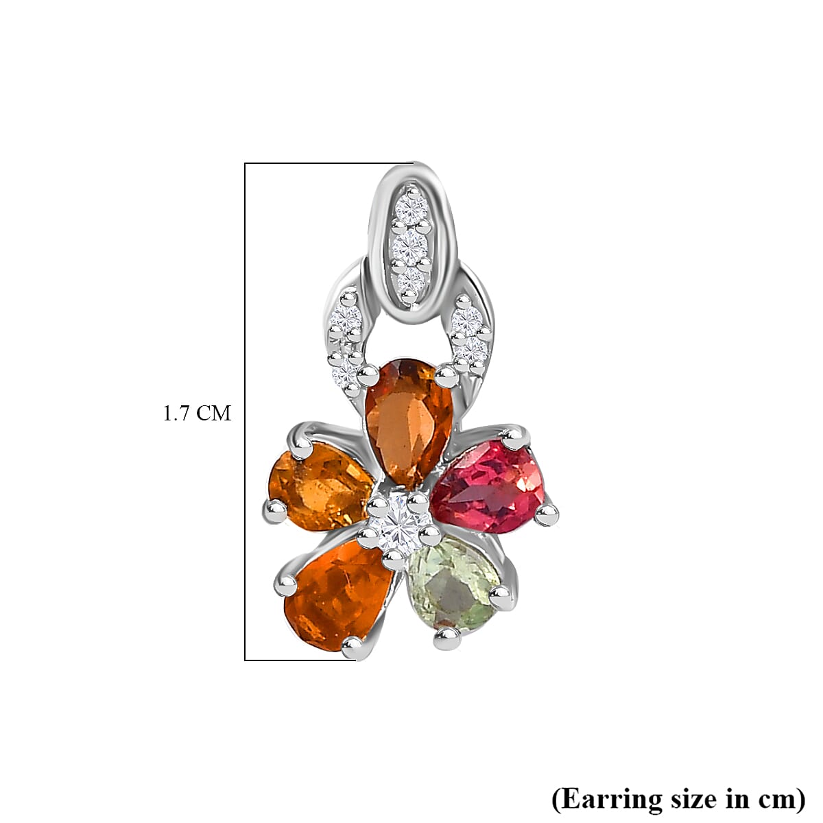 Multi-Tourmaline & White Zircon Floral Drop Earring in Rhodium Overlay Sterling Silver 1.66 Ct.
