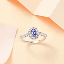 AAA Tanzanite and White Zircon Halo Ring