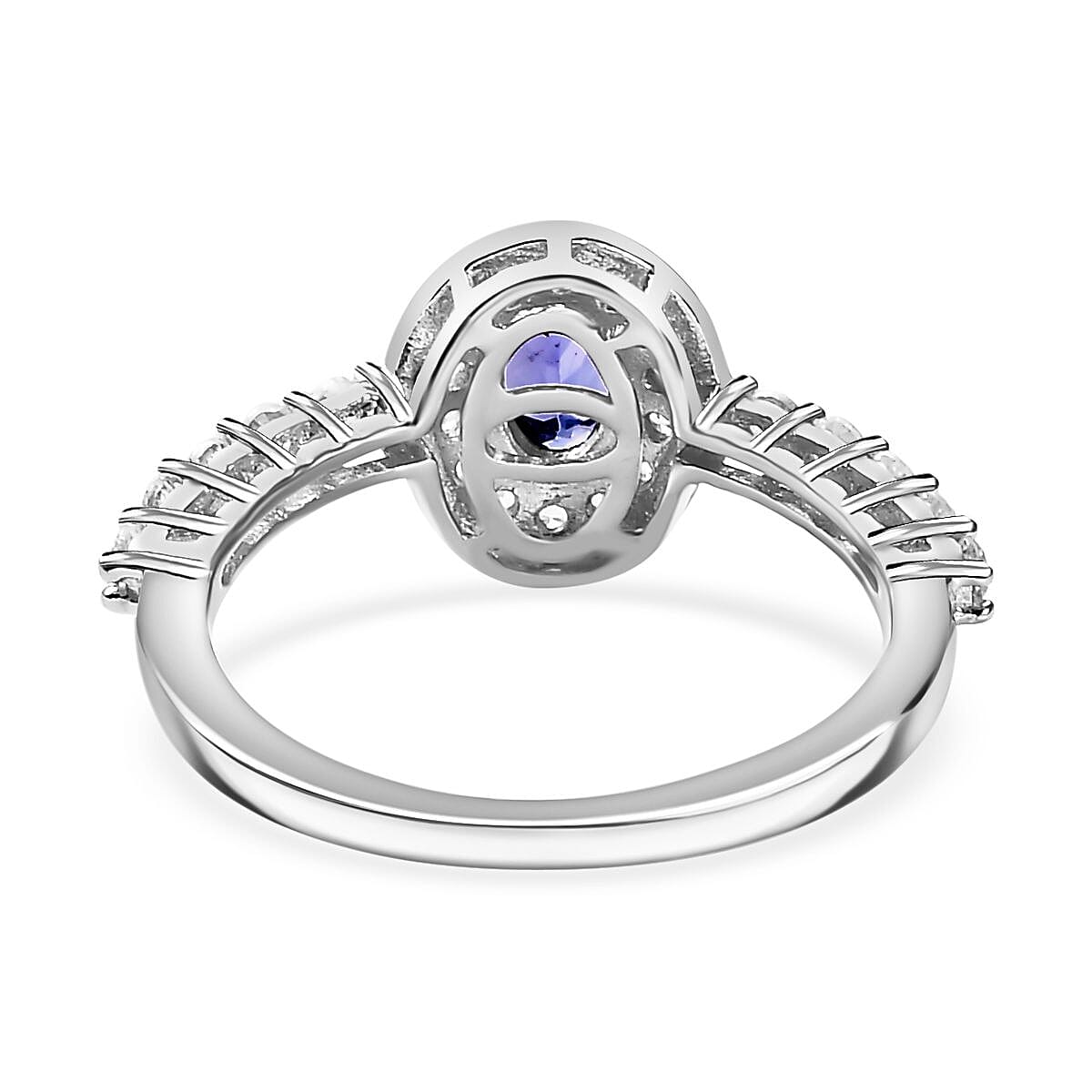 AAA Tanzanite & White Zircon Ring in Rhodium Overlay Sterling Silver 1.03 Ct.