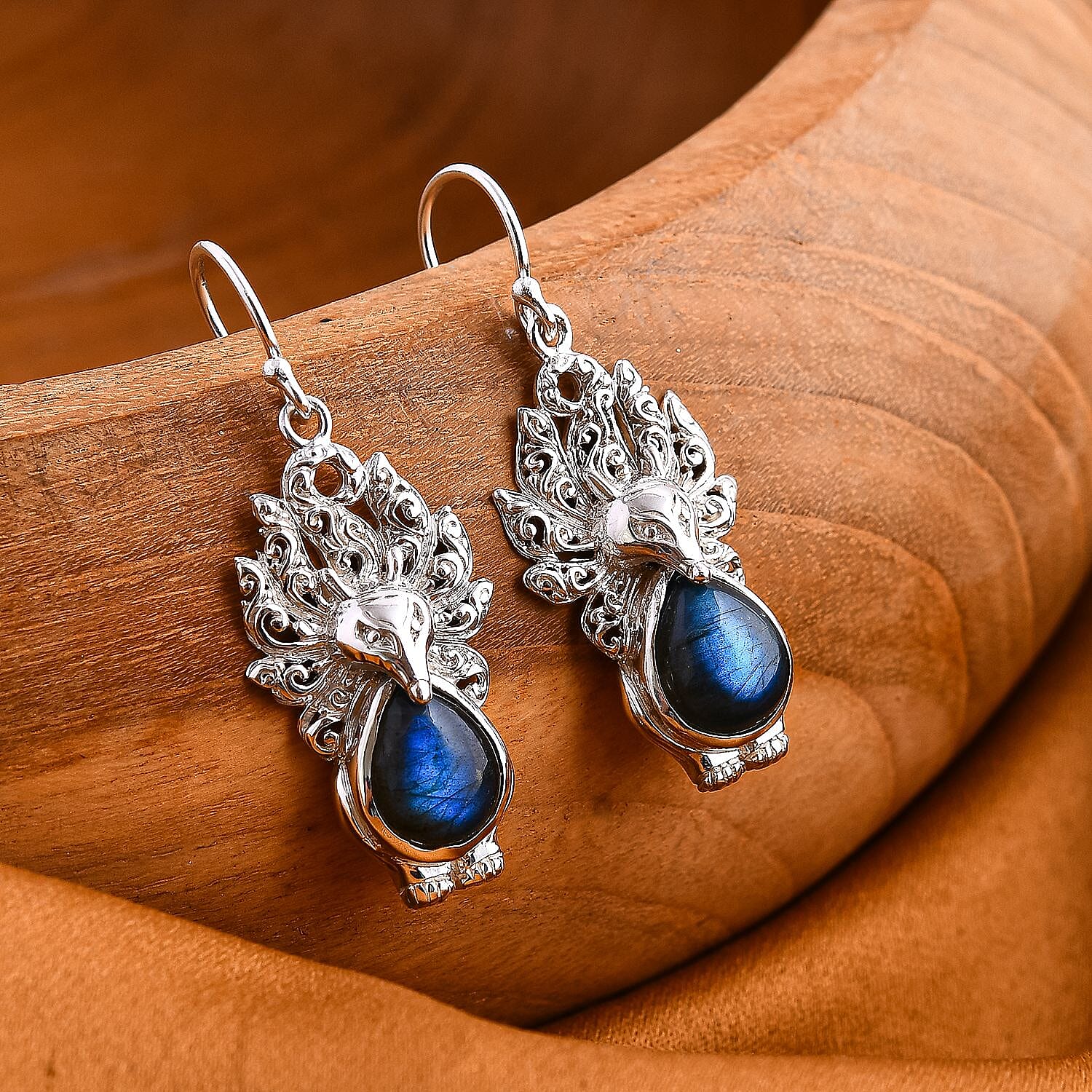 Royal Bali Collection - Labradorite Earring Nine Tailed Fox Sterling Silver 5.30 Ct