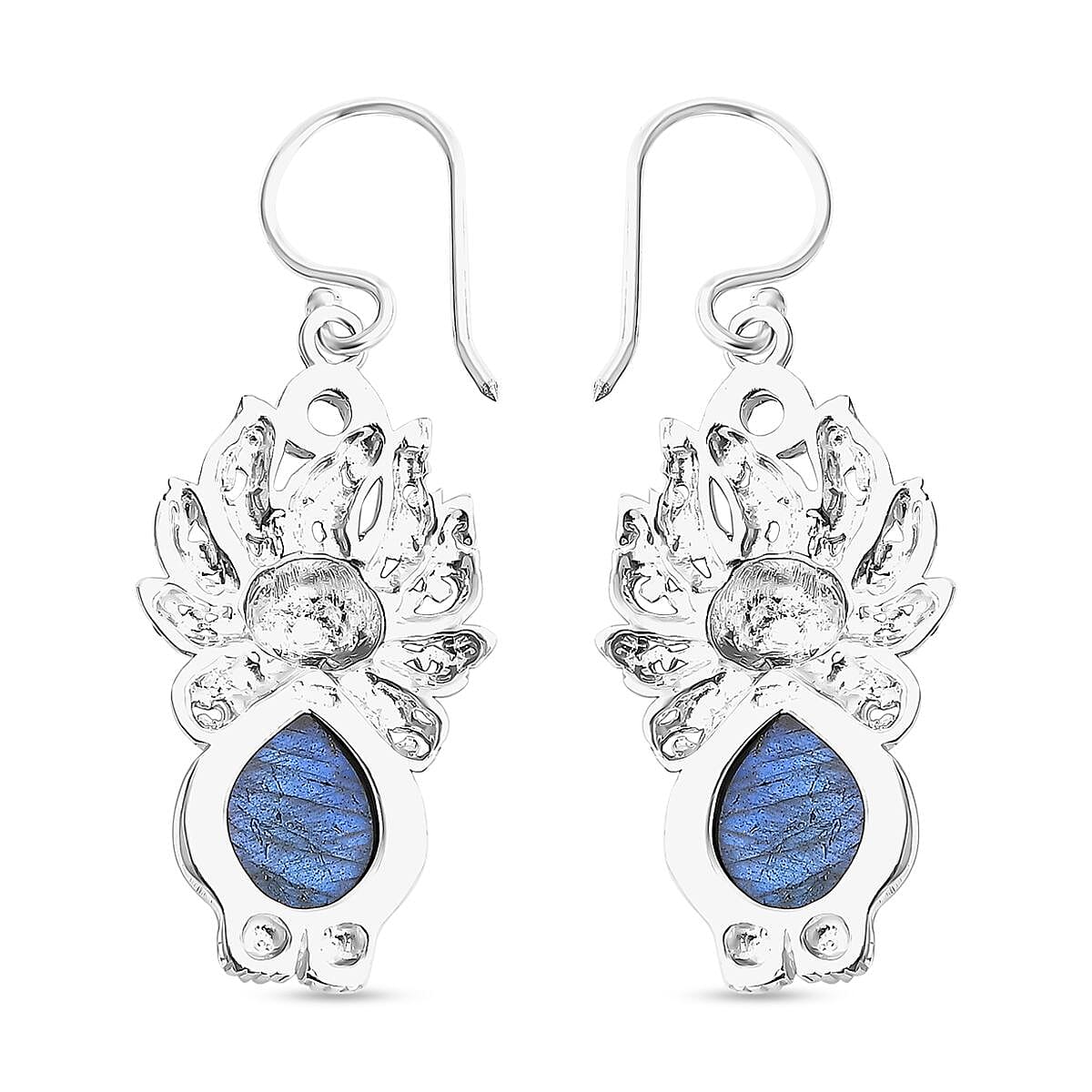 Royal Bali Collection - Labradorite Earring Nine Tailed Fox Sterling Silver 5.30 Ct