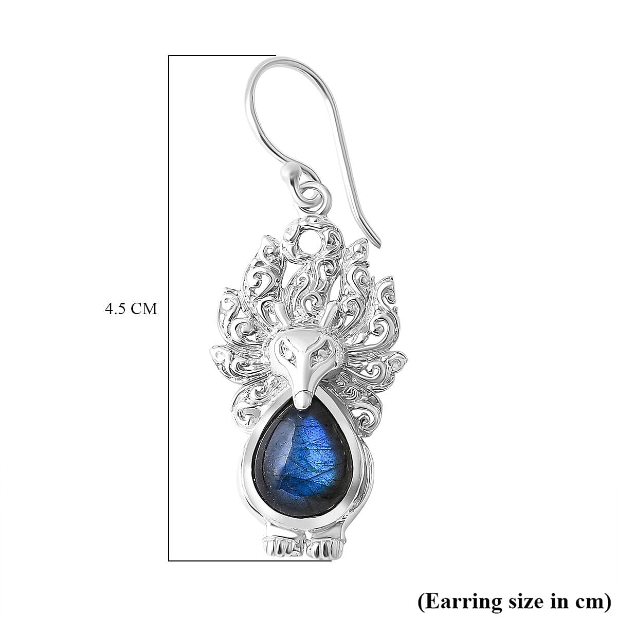 Royal Bali Collection - Labradorite Earring Nine Tailed Fox Sterling Silver 5.30 Ct