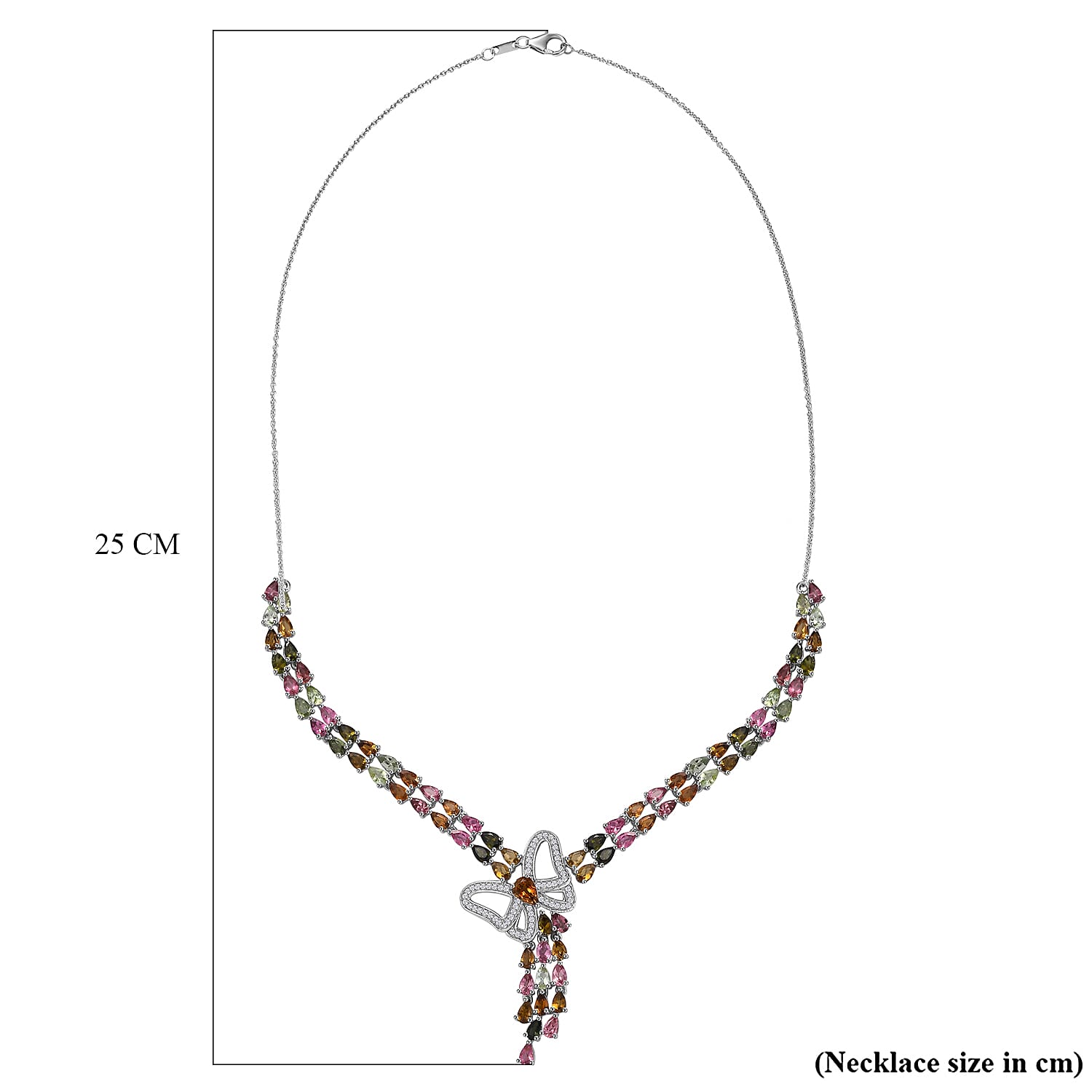 Multi-Tourmaline & Zircon Cluster Necklace With Lobaster Clasp (Size - 20) in Rhodium Overlay Sterling Silver 15.83 Ct Multi-Tourmaline & Zircon Cluster Necklace With Lobaster Clasp (Size - 20) in Rhodium Overlay Sterling Silver 15.83 Ct