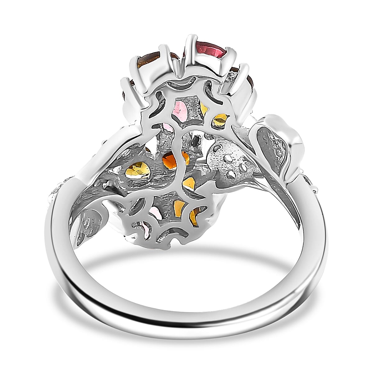 Multi-Tourmaline & White Zircon Floral Ring in Rhodium Overlay Sterling Silver 1.99 Ct. Multi-Tourmaline & White Zircon Floral Ring in Rhodium Overlay Sterling Silver 1.99 Ct.