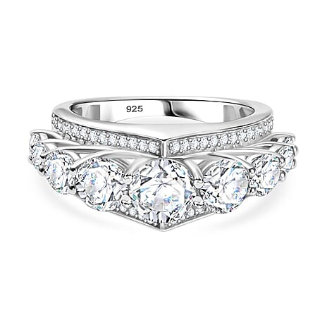 New Arrival -Designer Inspired -  Moissanite Crown Ring in Rhodium Overlay Sterling Silver 2.90 Ct