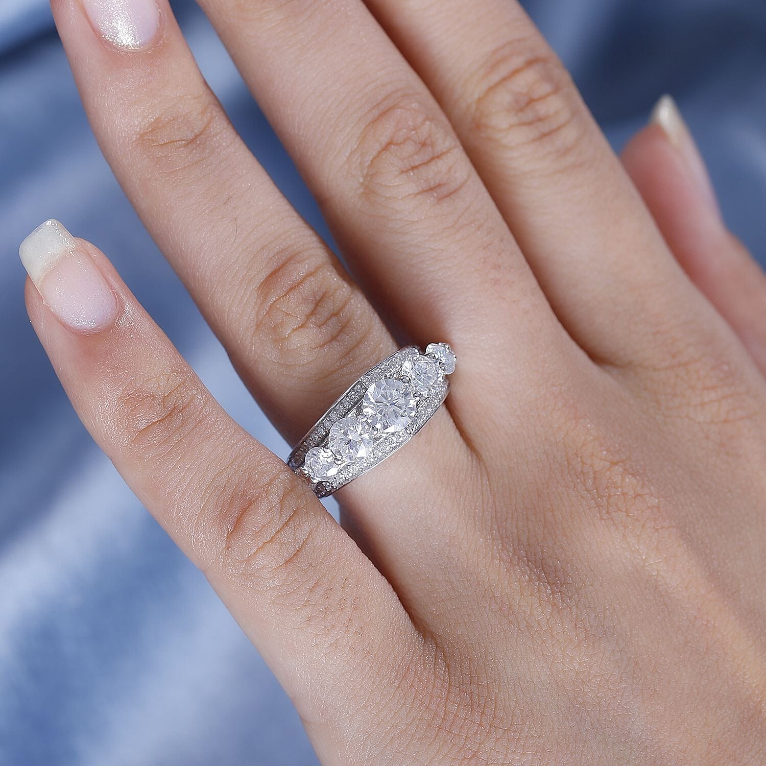 New Arrival -Designer Inspired -  Moissanite Crown Ring in rhodium overlay Sterling Silver 3.15 ct