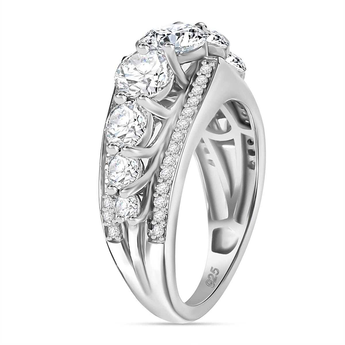 New Arrival -Designer Inspired -  Moissanite Crown Ring in rhodium overlay Sterling Silver 3.15 ct