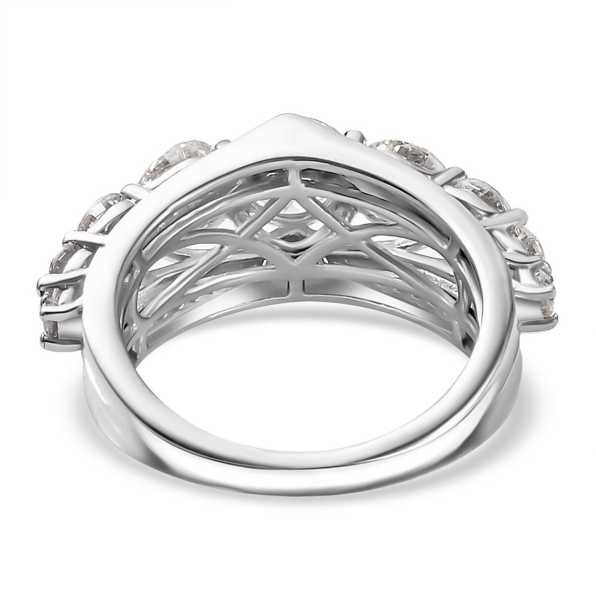 New Arrival -Designer Inspired -  Moissanite Crown Ring in rhodium overlay Sterling Silver 3.15 ct