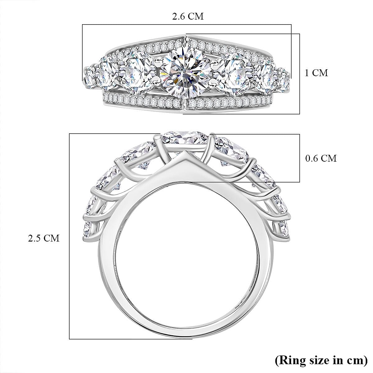 New Arrival -Designer Inspired -  Moissanite Crown Ring in rhodium overlay Sterling Silver 3.15 ct