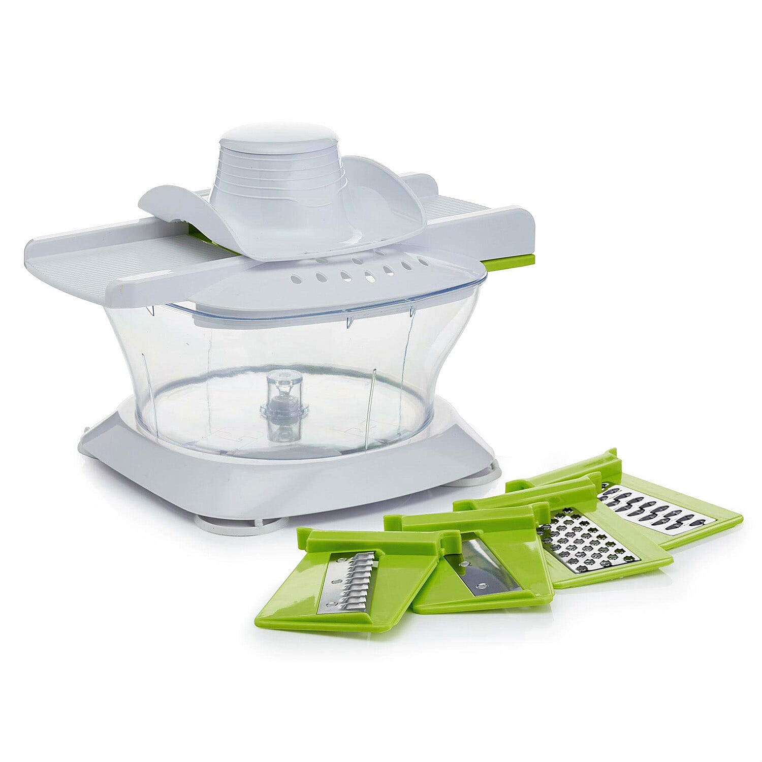 Chopper, mixer, salad spinner, citrus juicer and 5-blade mandoline slicer, 100% BPA Free - White