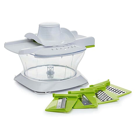 Chopper, mixer, salad spinner, citrus juicer and 5-blade mandoline slicer, 100% BPA Free - White