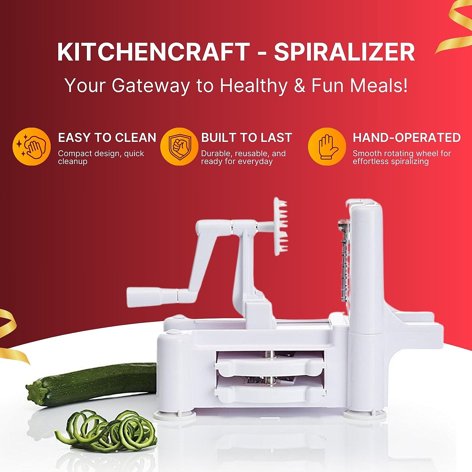 Spiralizer - Veg and Fruit - 3 Cutting Blades - Ribbons and Noodles  - White