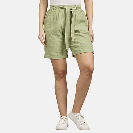 Mudflower 100% Cotton Knee-length Belted Shorts (Size 16) - Green