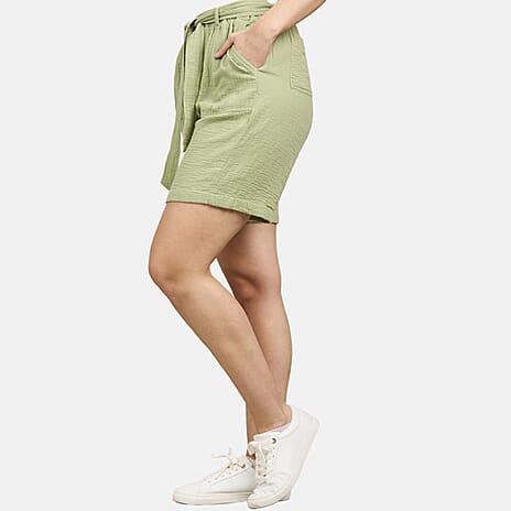 Mudflower 100% Cotton Knee-length Belted Shorts (Size 16) - Green