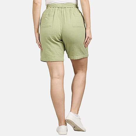Mudflower 100% Cotton Knee-length Belted Shorts (Size 16) - Green