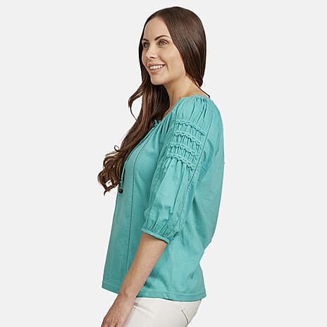 Mudflower 100% Cotton Tie Front Gypsy Top (Size 12) - Green