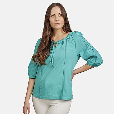 Mudflower  Cotton Tie Front Gypsy Top (Size 10) - Green
