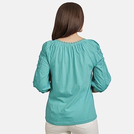 Mudflower  Cotton Tie Front Gypsy Top (Size 10) - Green