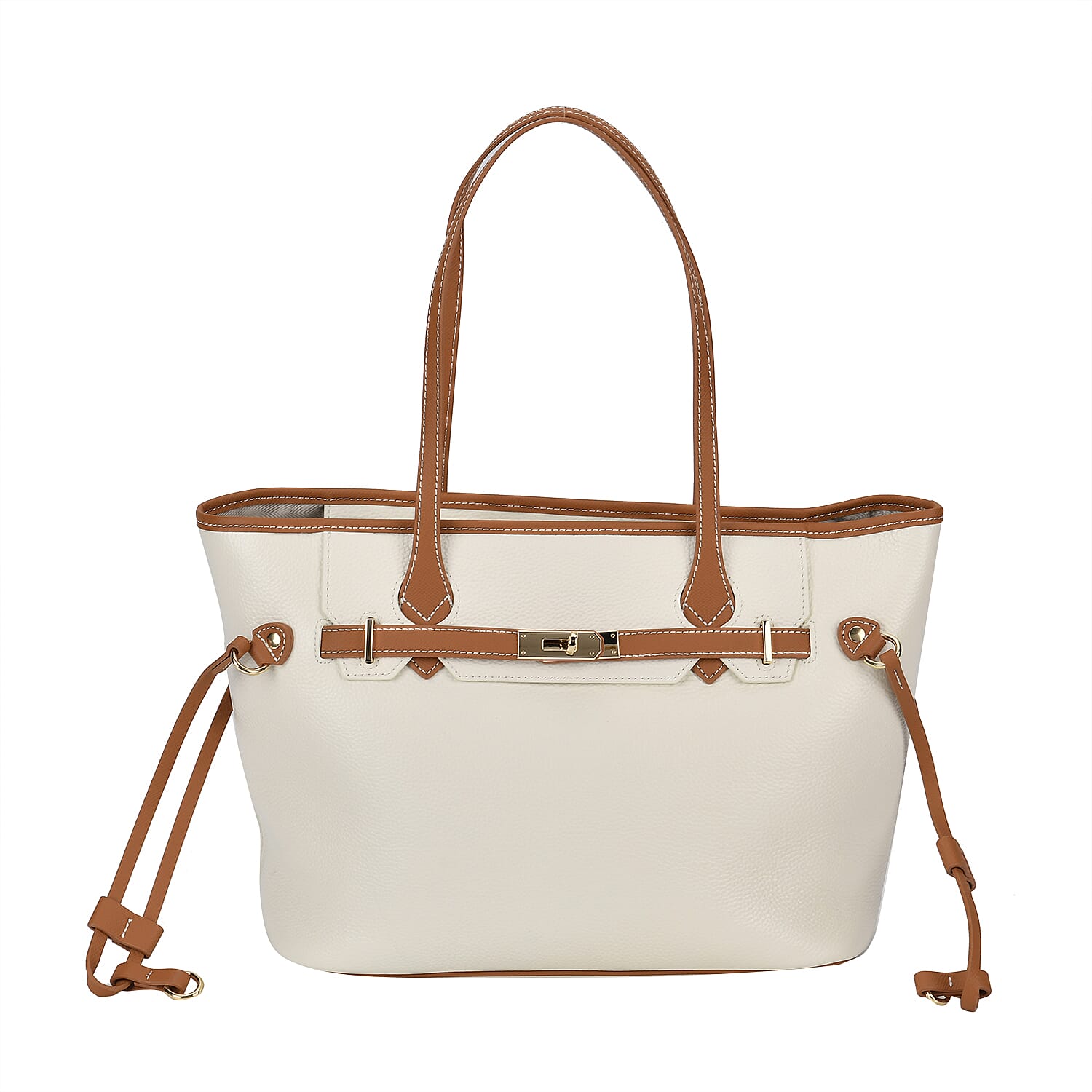 Genuine Leather Tote Bag - Cream