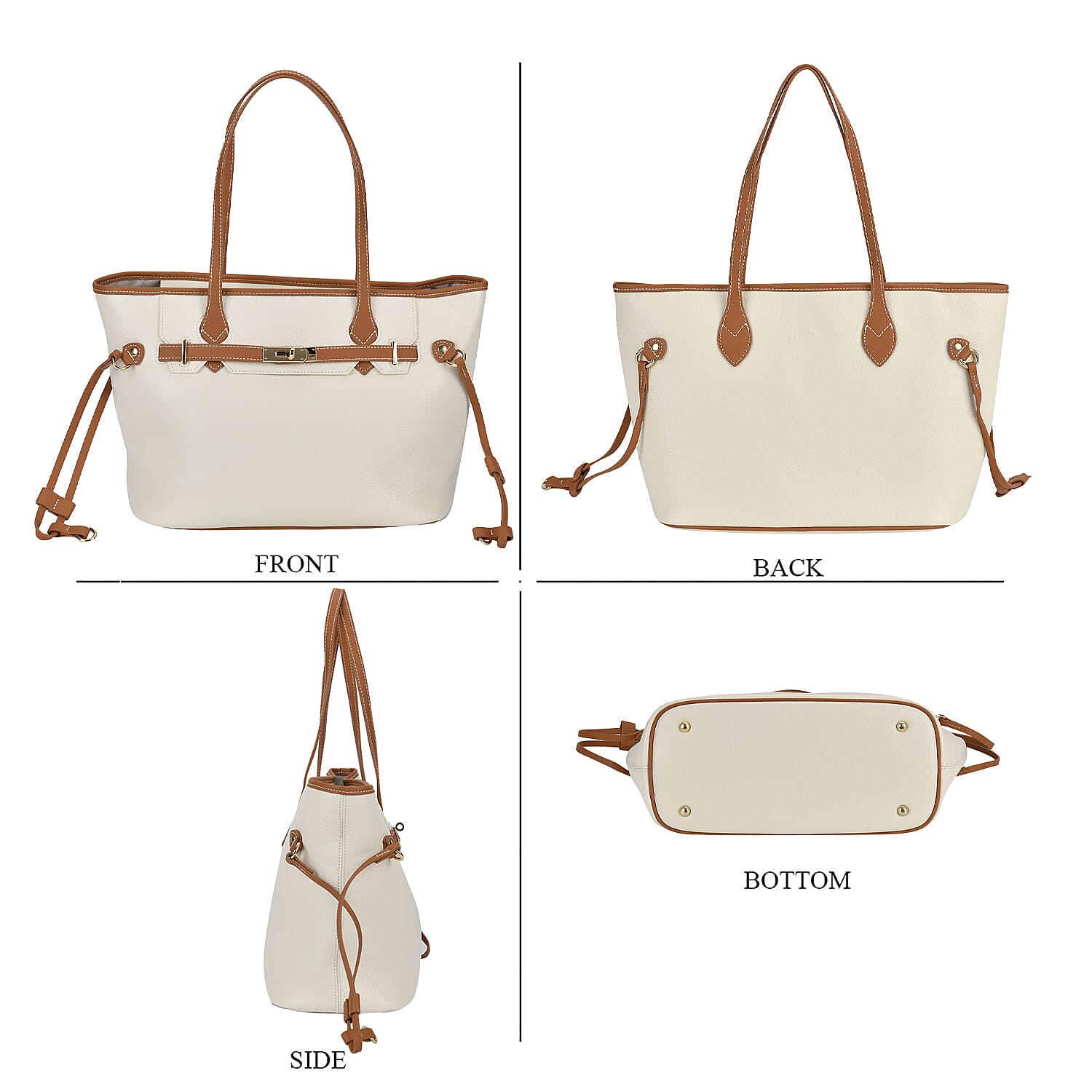 Genuine Leather Tote Bag - Cream