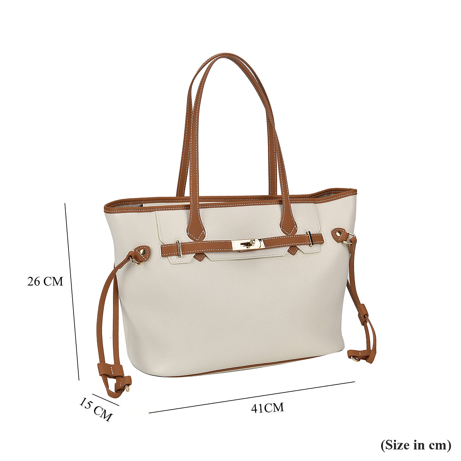Genuine Leather Tote Bag - Cream