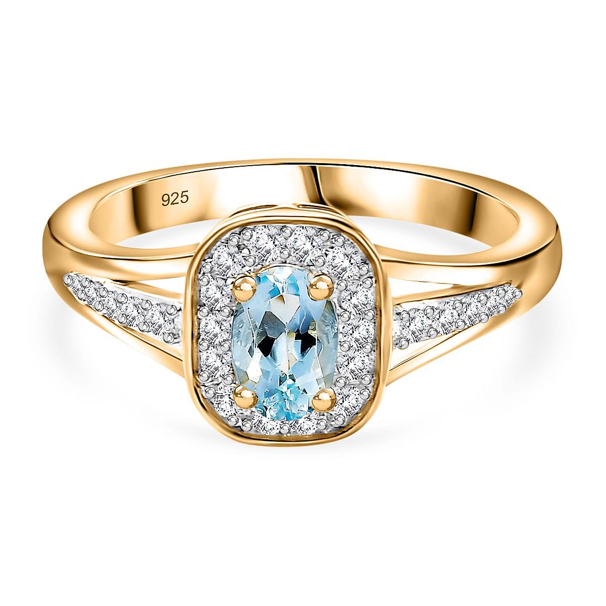 Santamaria Aquamarine & Natural Zircon Ring in 18K Vermeil Yellow Gold Plated Sterling Silver