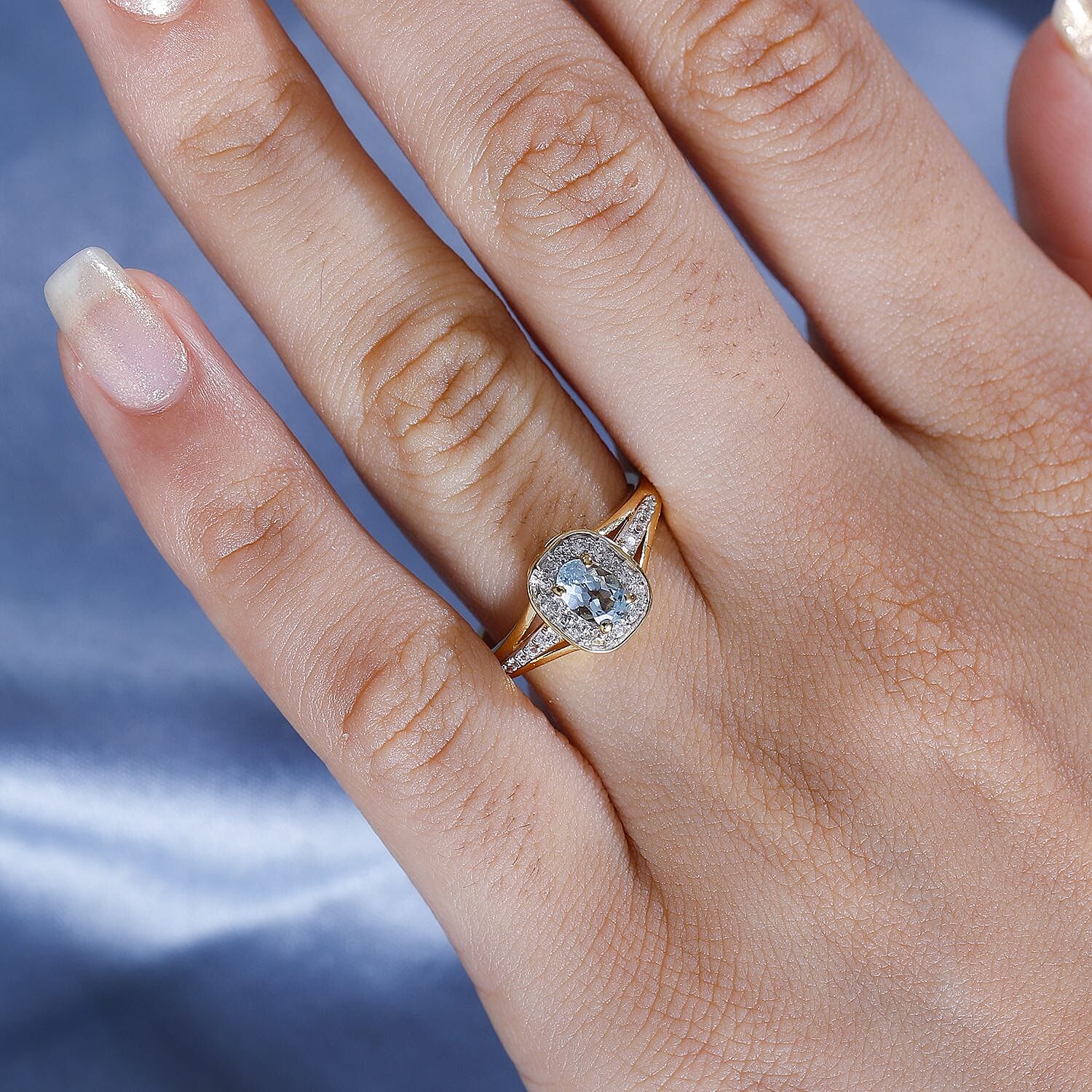 Santamaria Aquamarine & Natural Zircon Ring in 18K Vermeil Yellow Gold Plated Sterling Silver