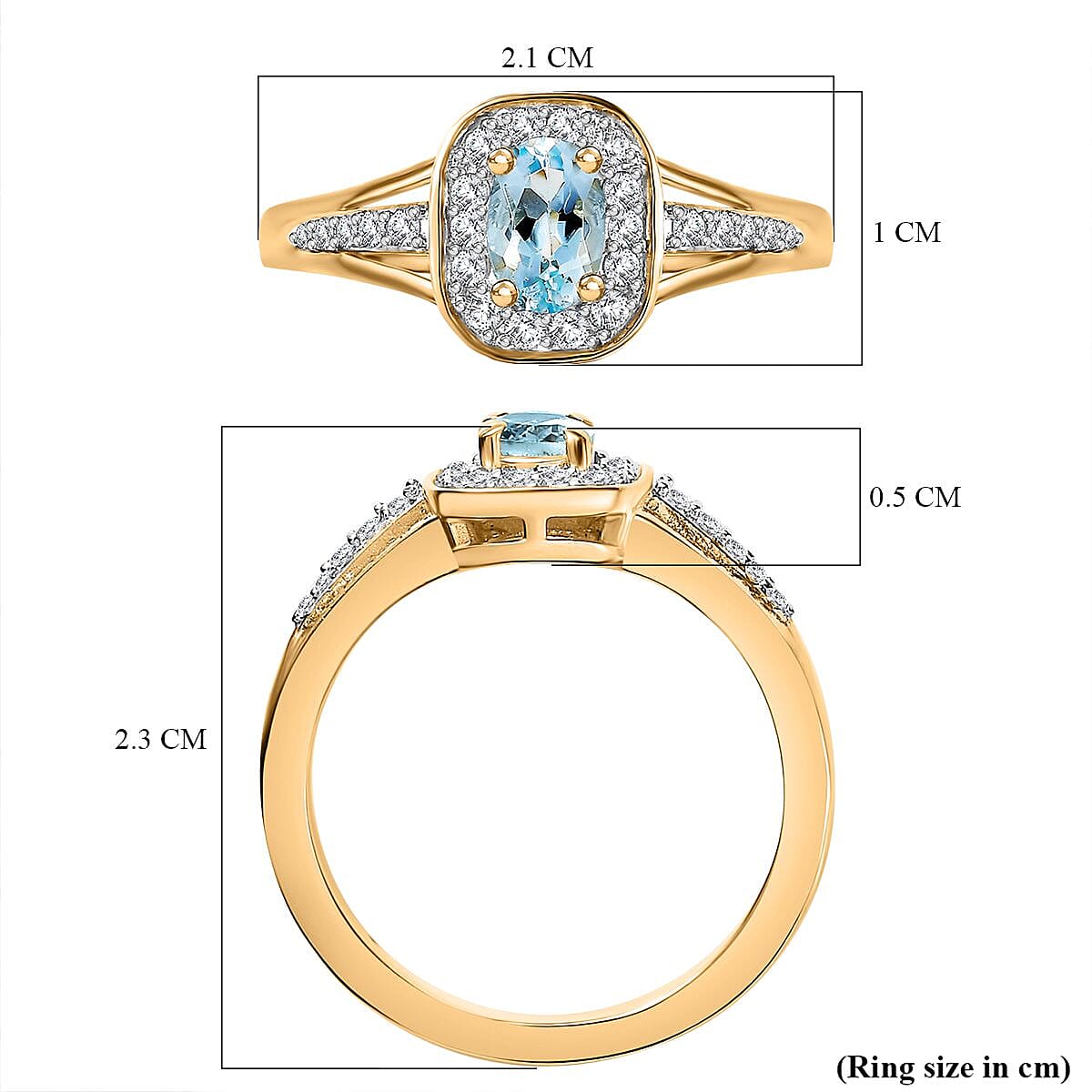Santamaria Aquamarine & Natural Zircon Ring in 18K Vermeil Yellow Gold Plated Sterling Silver