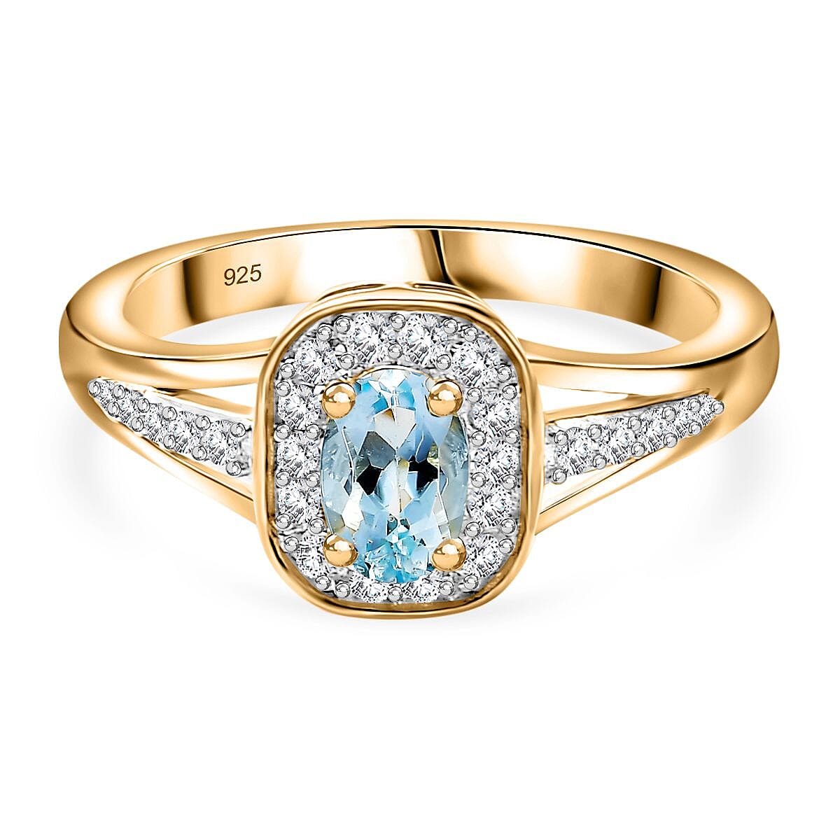 Santamaria Aquamarine and Natural Zircon Halo Ring in 18K Yellow Gold Vermeil Plated Sterling Silver