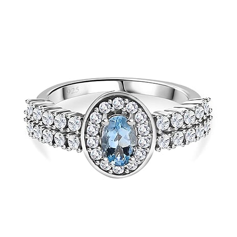 Santamaria Aquamarine & Zircon Ring in Rhodium Overlay Sterling