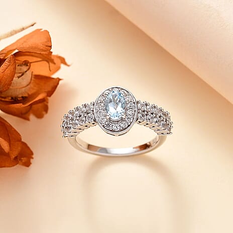 Santamaria Aquamarine & Zircon Ring in Rhodium Overlay Sterling