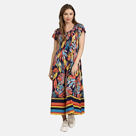 Mudflower Tropical Printed Maxi Dress (Size 10) - Navy