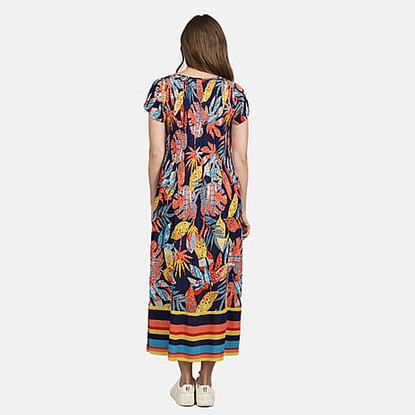 Mudflower Tropical Printed Maxi Dress (Size 10) - Navy