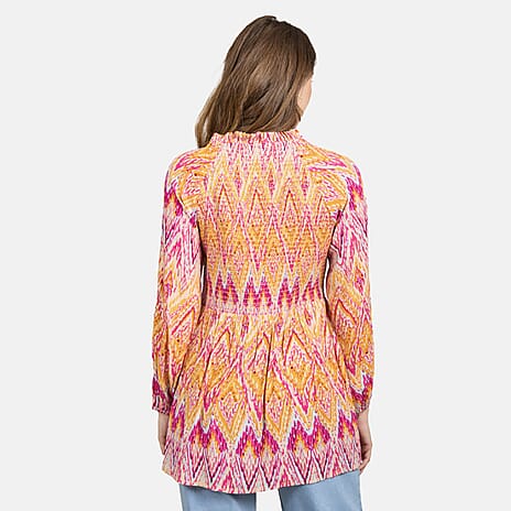 Mudflower Diamond Printed Blouse with Long-sleeve (Size 12) - Orange
