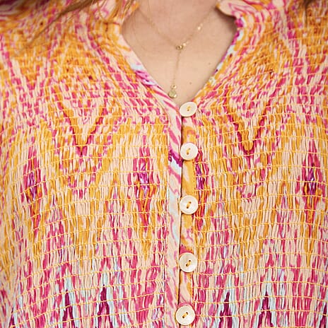 Mudflower Diamond Printed Blouse with Long-sleeve (Size 12) - Orange