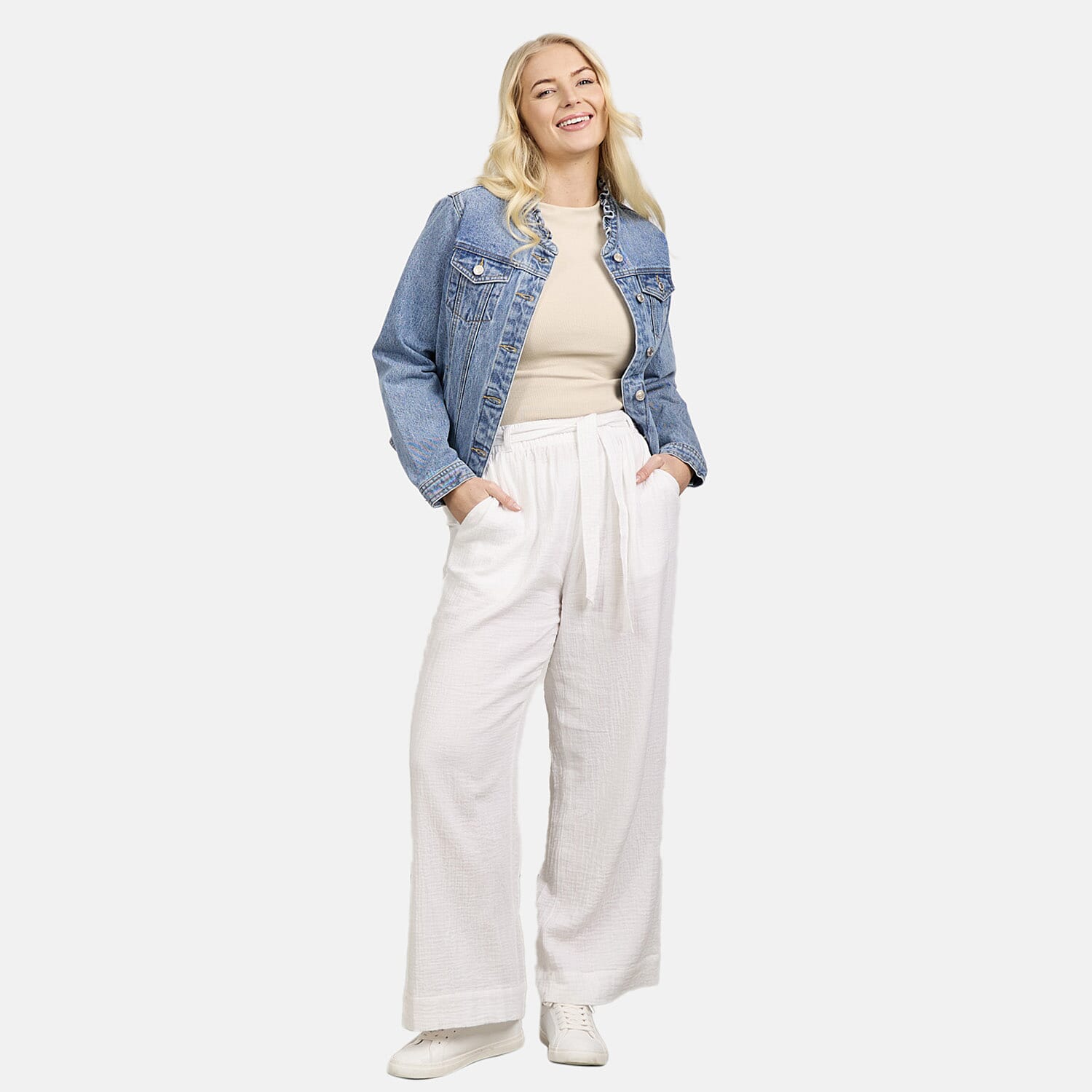 Mudflower 100% Cotton Wide Leg Trouser (Size 12) - White