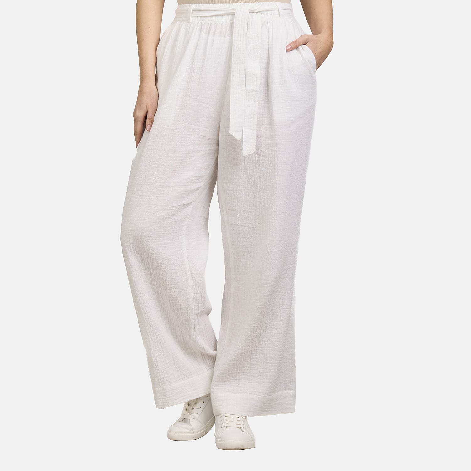 Mudflower 100% Cotton Wide Leg Trouser (Size 12) - White