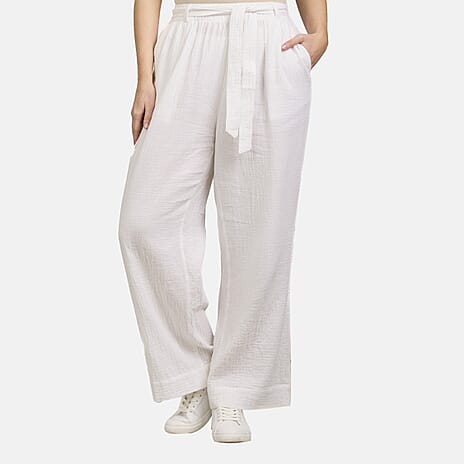 Mudflower 100% Cotton Wide Leg Trouser (Size 14) - White