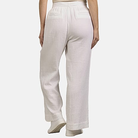100% Cotton Wide Leg Trouser (Size 16) - White