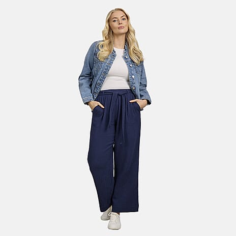 Mudflower 100% Cotton Wide Leg Trouser (Size 12) - Navy