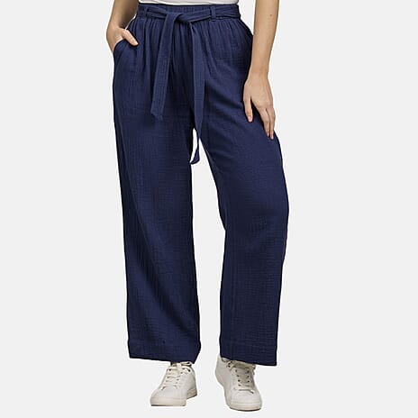 Mudflower 100% Cotton Wide Leg Trouser (Size 12) - Navy