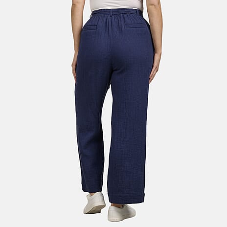 100% Cotton Wide Leg Trouser (Size 14) - Navy