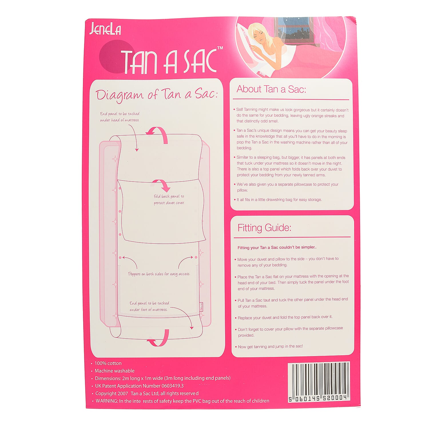 Tan a Sac 100% Cotton Bed - Pillow Protection From Fake Tan (Size 300x100 cm) - White