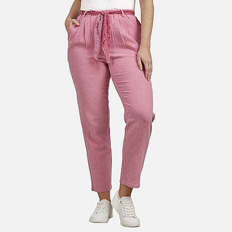 Mudflower 100% Cotton Printed Belt Trouser (Size 12) - Pink