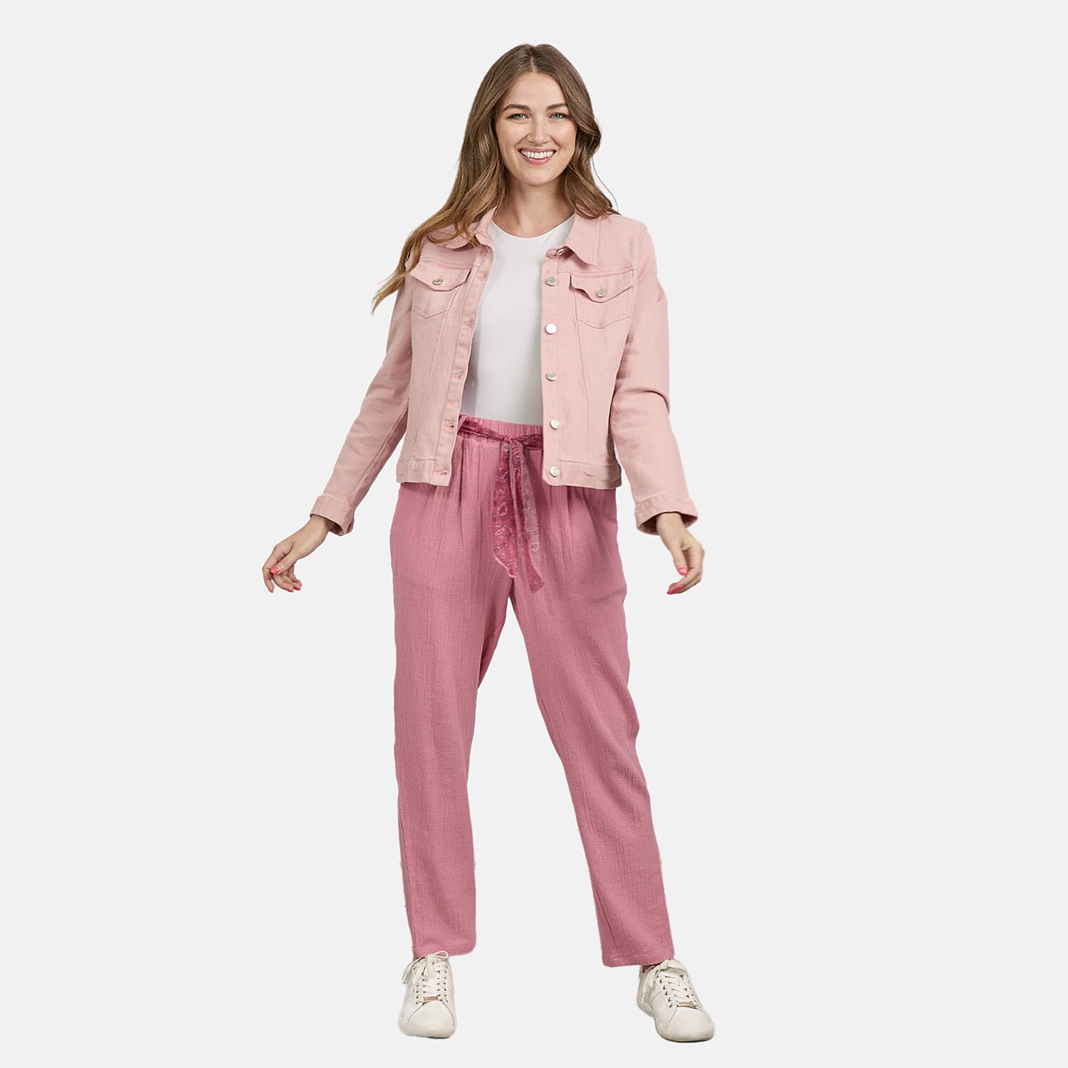 Mudflower Cotton Woven Jean and Pant-Trouser (Size 1x1 cm) - Pink