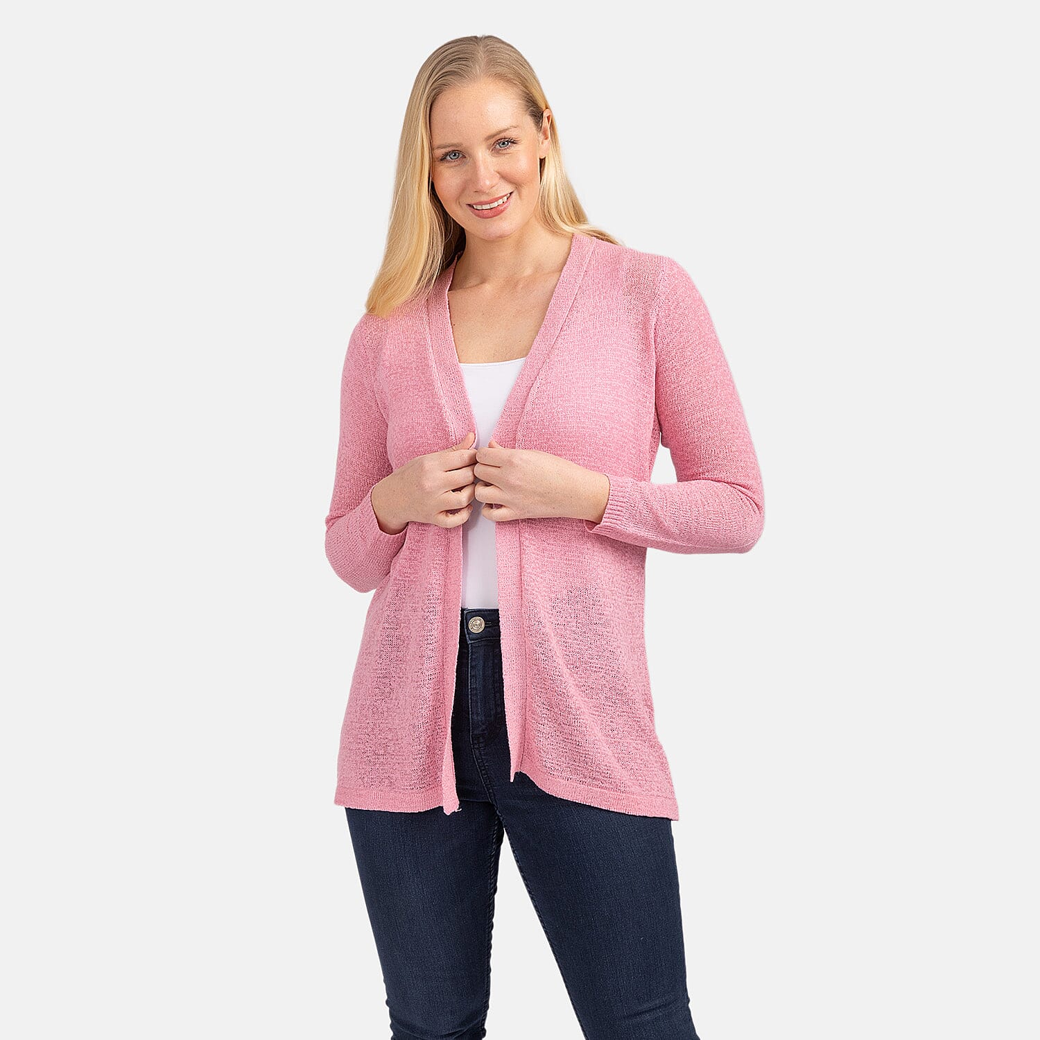 Mudflower Acrylic Knitted Cardigan (Size 1x1 cm) - Pink