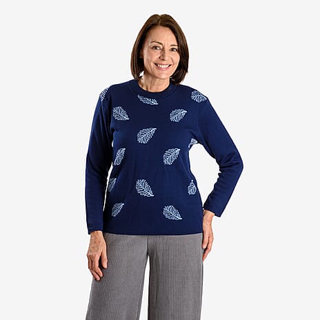 Knit Feather Jumper (Size 20 to 22) - Navy