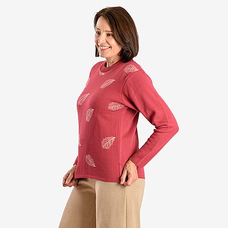 Knit Feather Jumper (Size 16 to18) - Raspberry