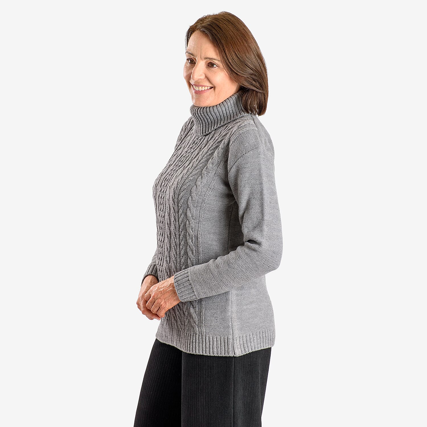 Emma Cable Knit Roll Neck Pullover